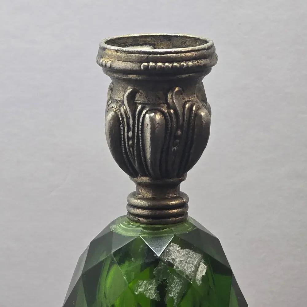 Lamp Base Green Lucite Hollywood Regency Ornate Metal Vintage Parts 1960s